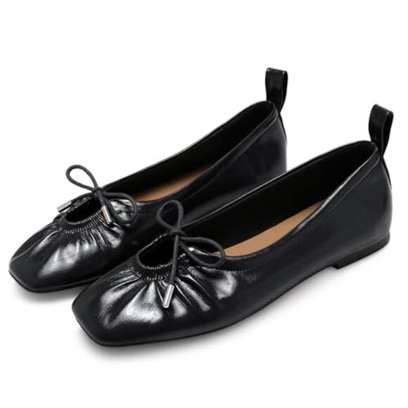 Square Toe Ballet Flats Lace Up Bow Slip On Casual Shoes - Picture 7 of 8